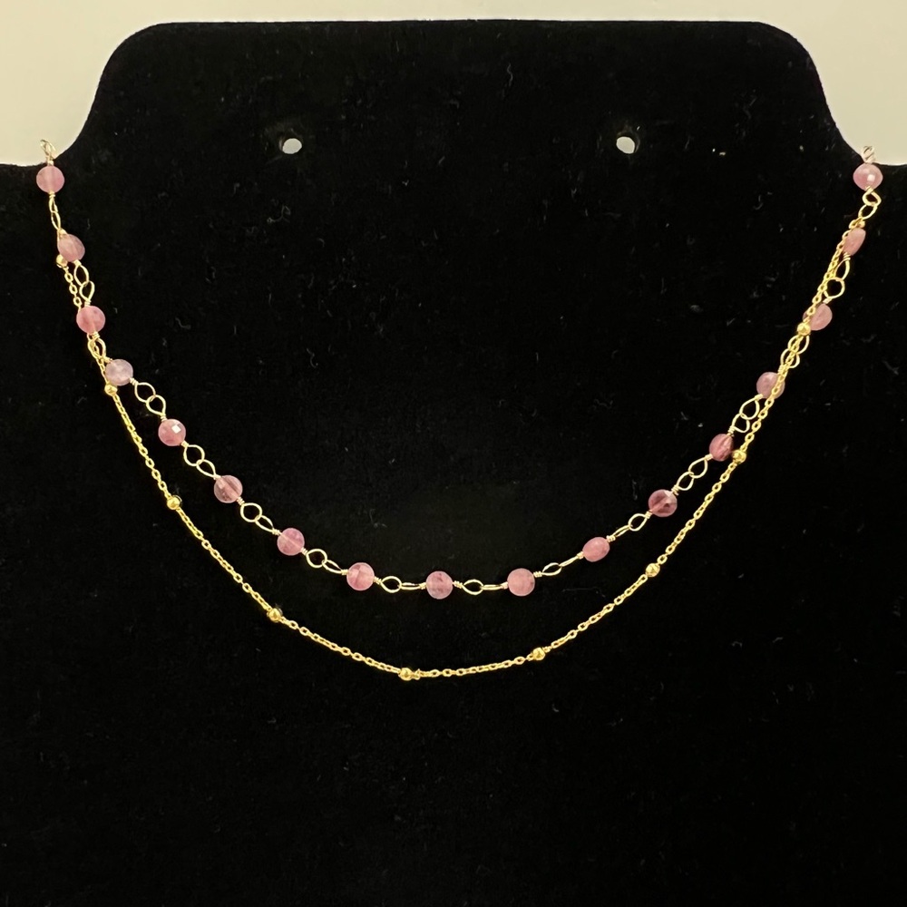 Serefina Two Layer Necklace, Gold and Pink